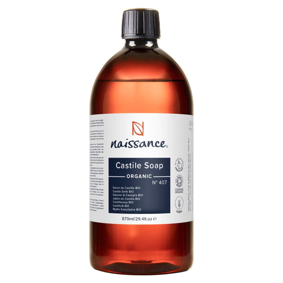 a dark bottle of castille soap