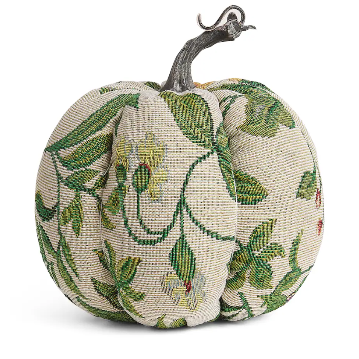 white and green floral patterned plush pumpkin ornament