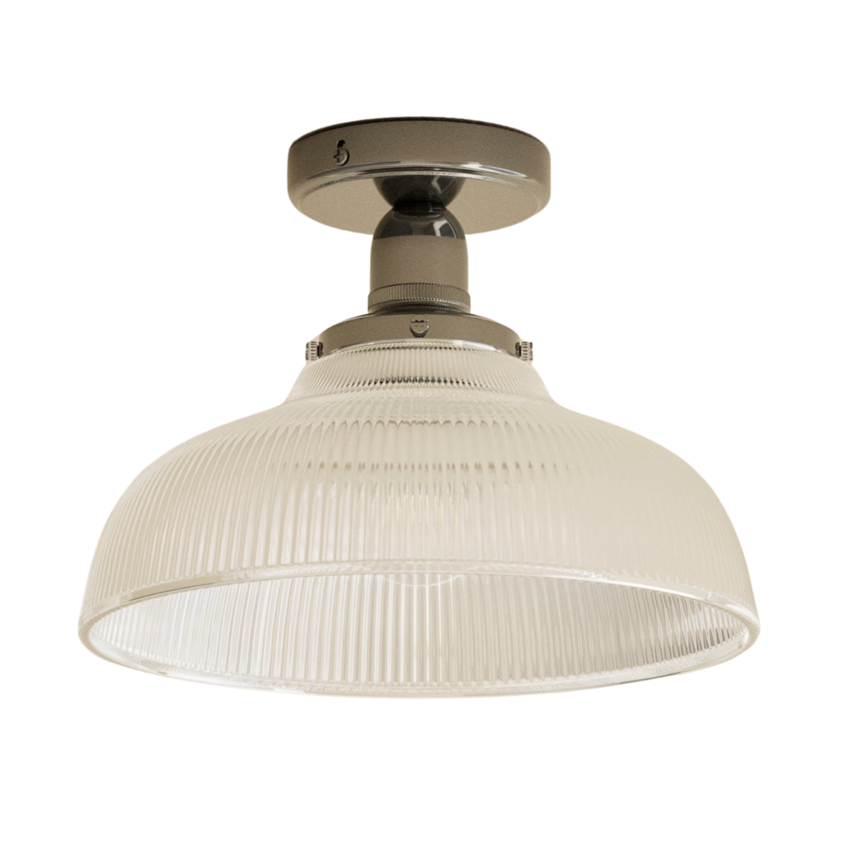 A FLUSH DOME ribbed glass light fitting