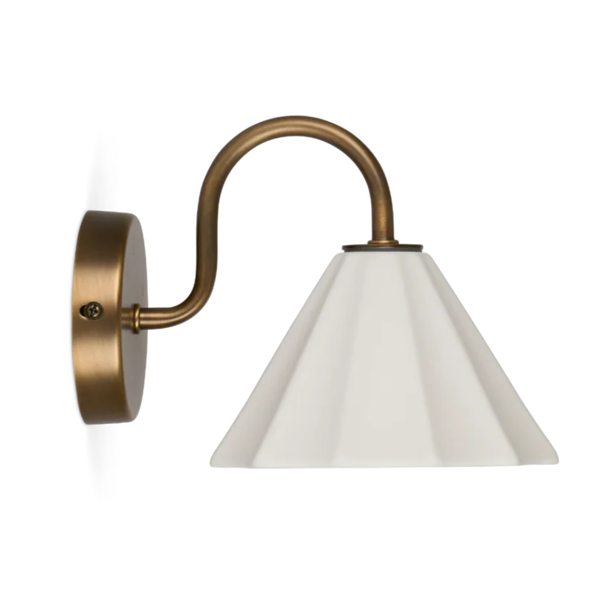 a brass and white ceramic pleated wall light