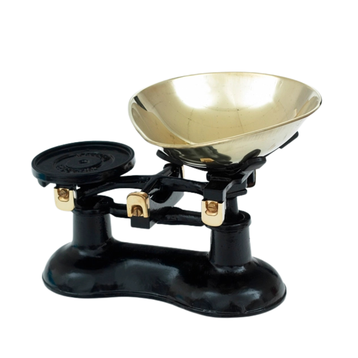 vintage black kitchen scales with brass scoop