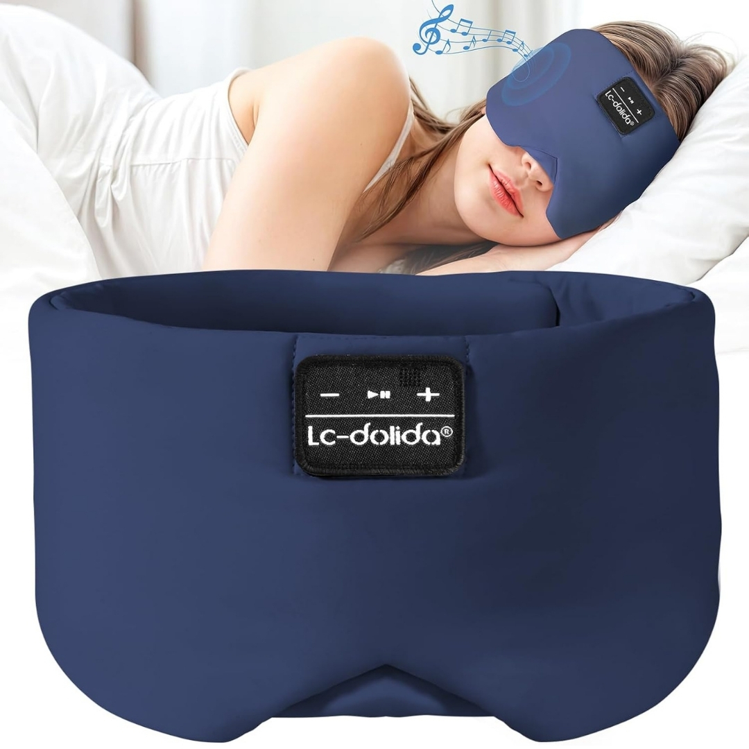 LC-dolida Bluetooth Sleep Mask Headphones in blue pictured with model sleeping