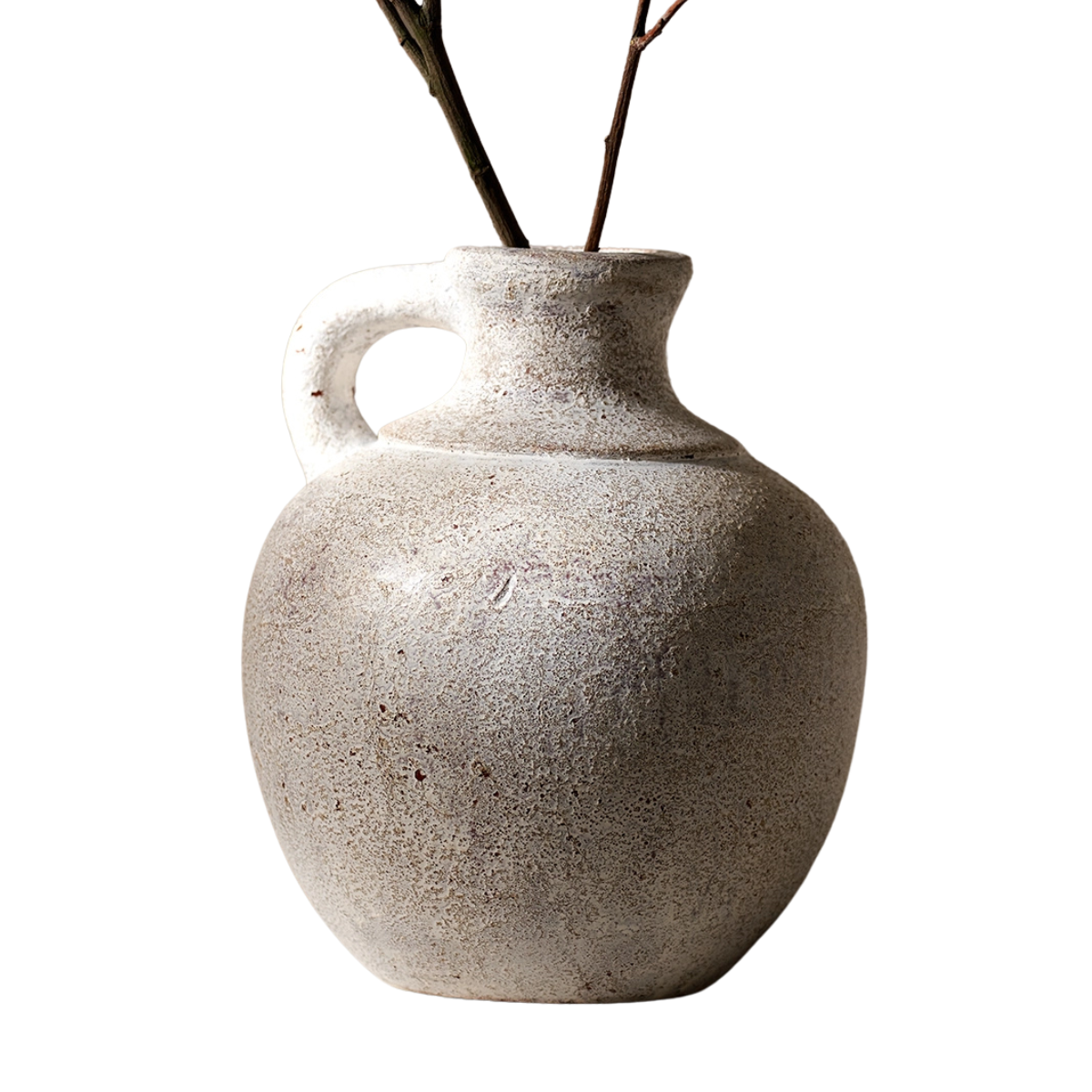 a rustic grey stoneware vase with handles