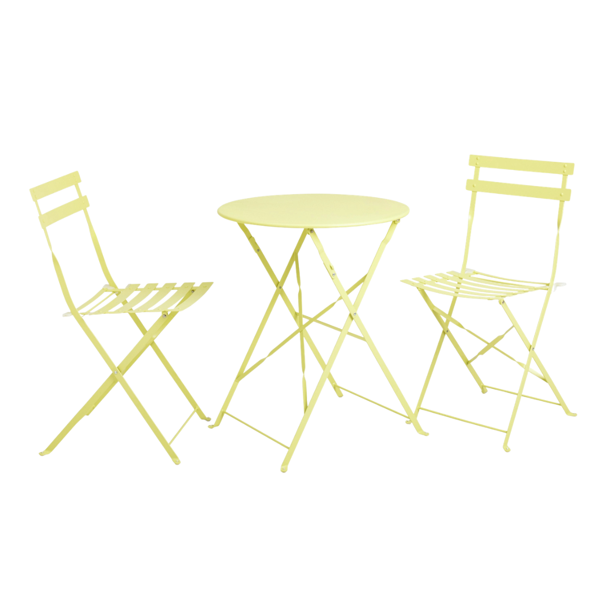 a metal yellow bistro set
