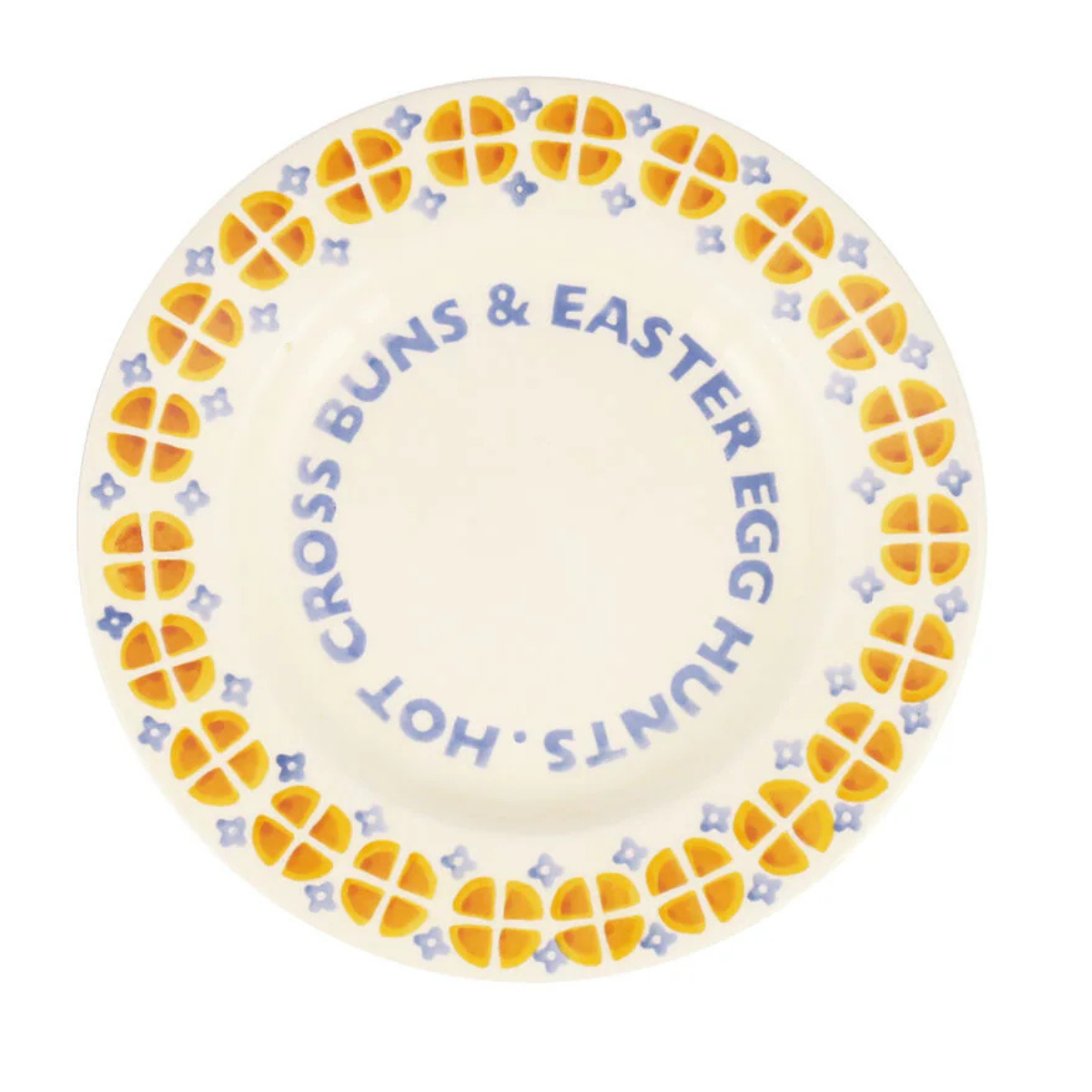 an white plate with hot cross bun pattern