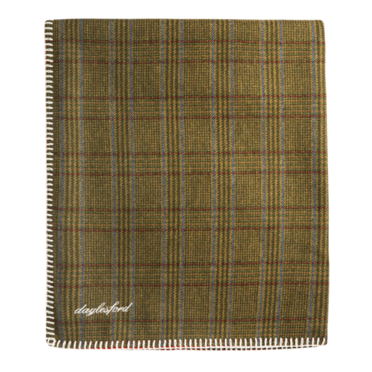 a dark green tweed dog blanket with daylesford logo embroidery