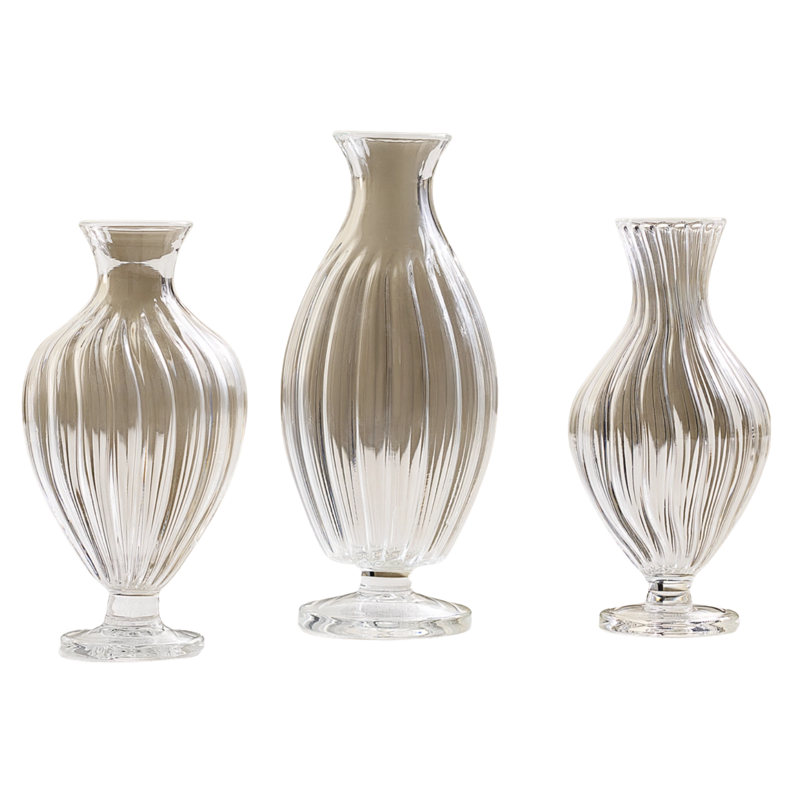 three clear glass vases