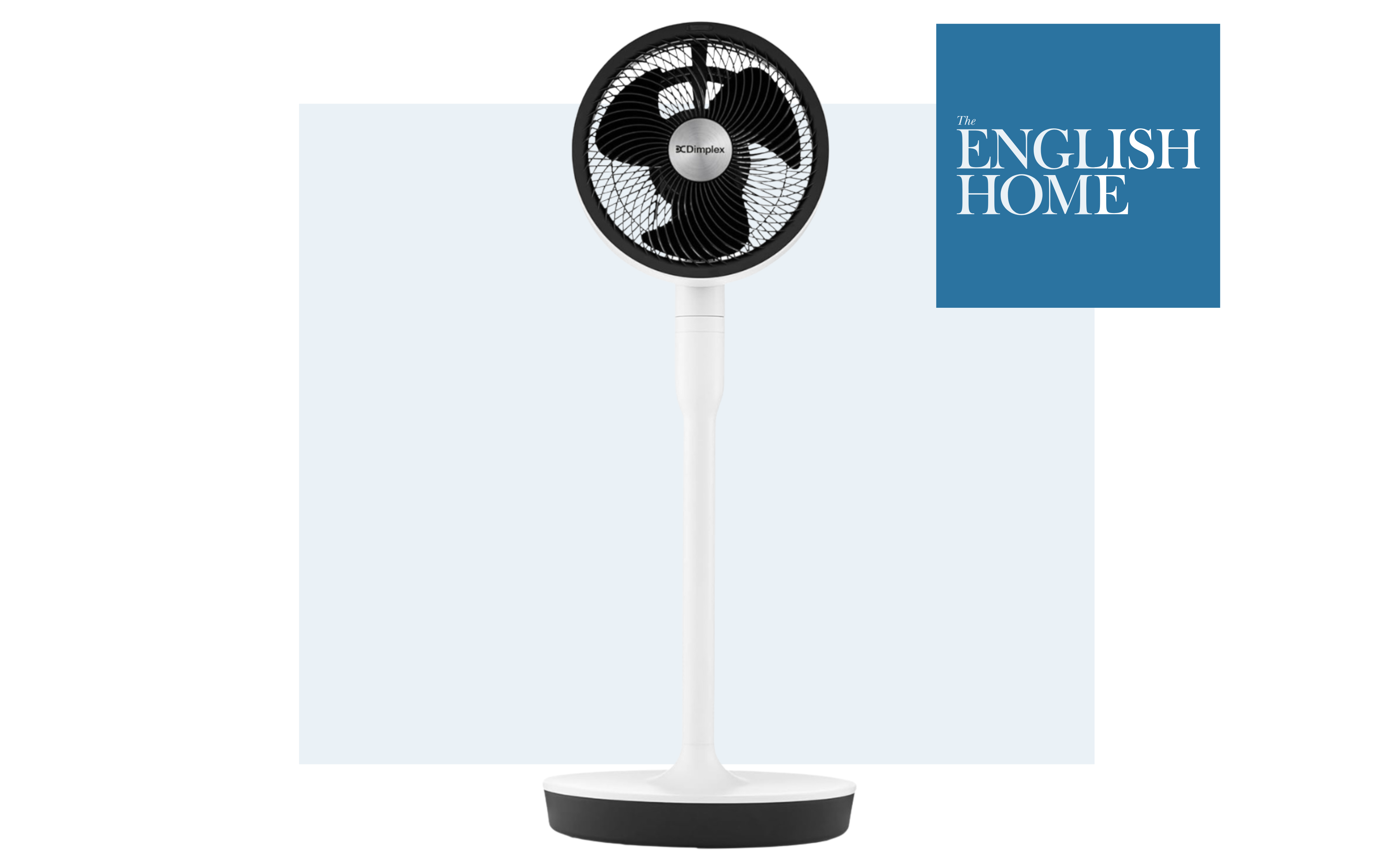 dimplex fan with a blue the english home logo