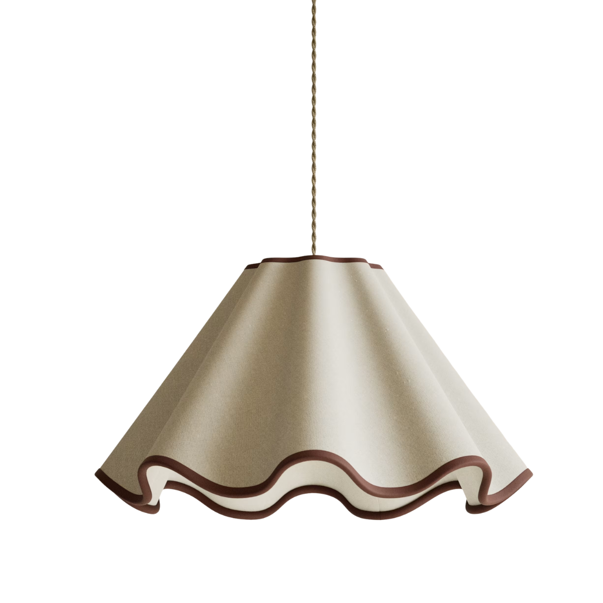 a cream pendant lamp shade with a wavy scallop rim