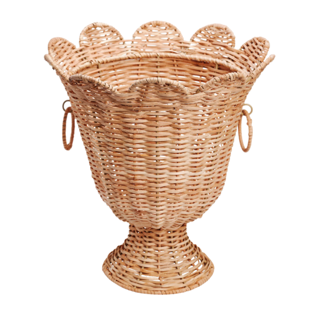 a large rattan vase with a scalloped edge