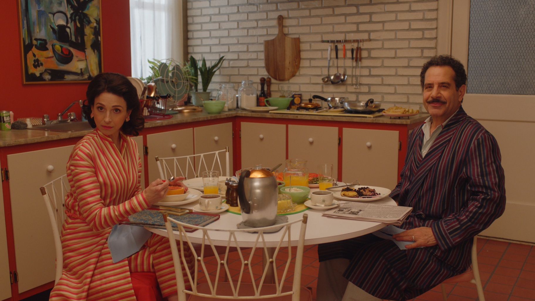red and white kitchen from the marvelous mrs maisel