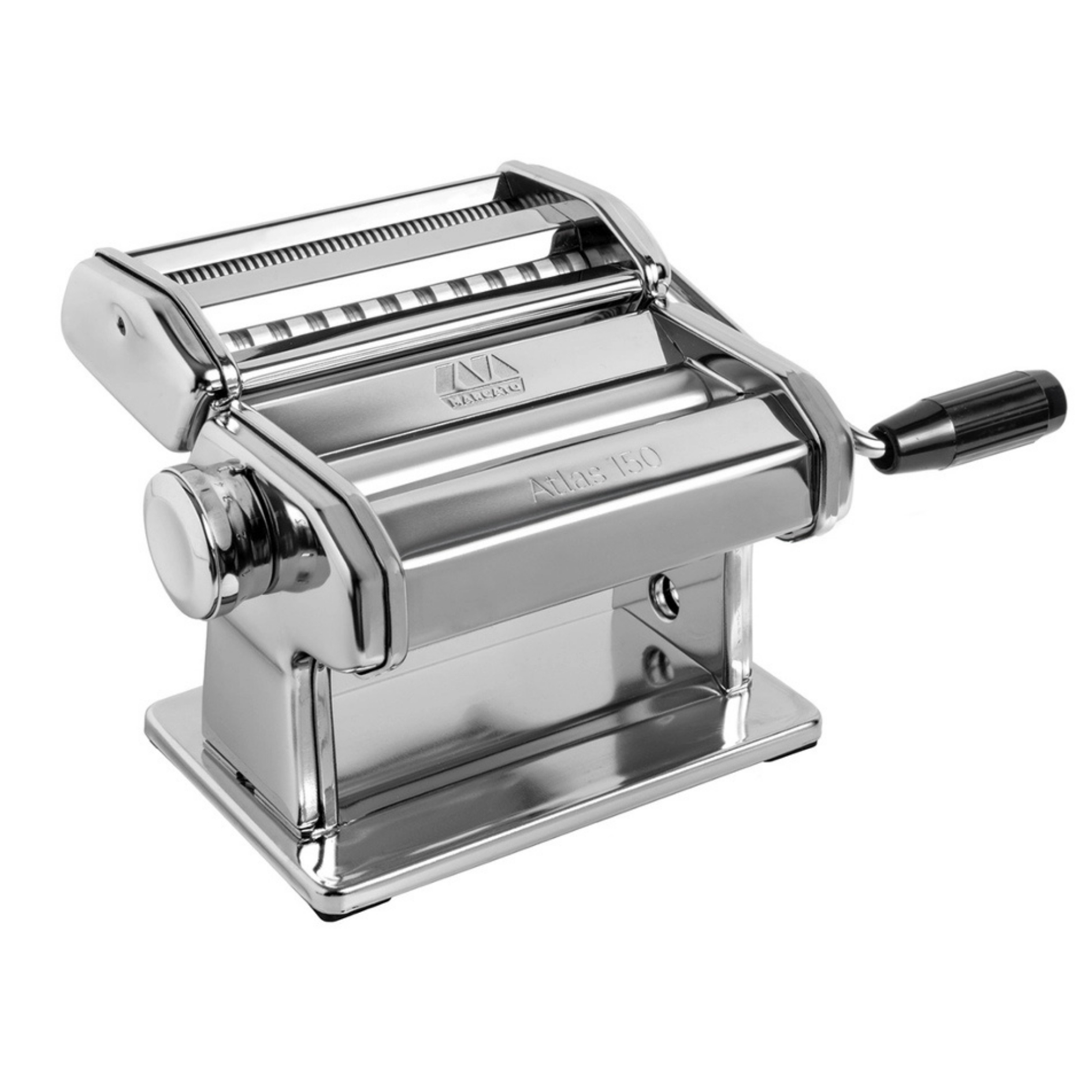 Marcato Atlas 150 Pasta Machine pictured in chrome silver on a white background
