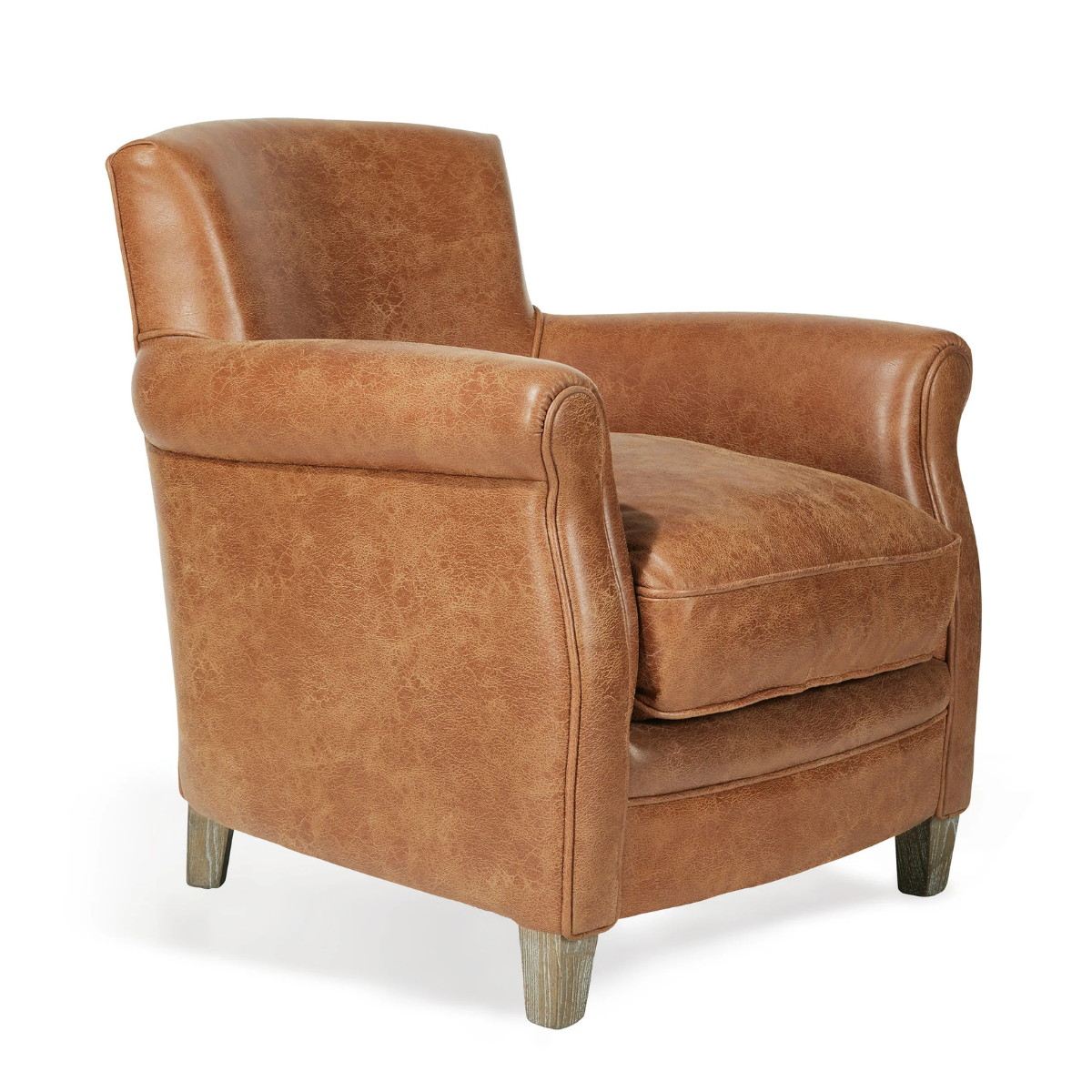 aged brown leather armchair