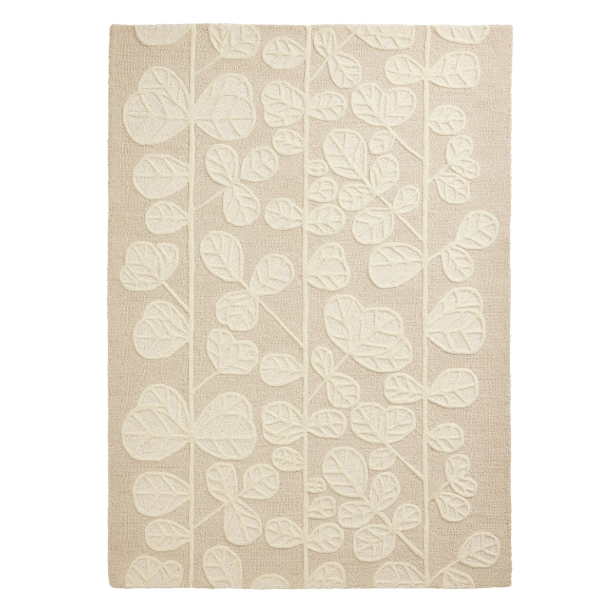 neutral scandi inspired rug with leaf cut out patterns