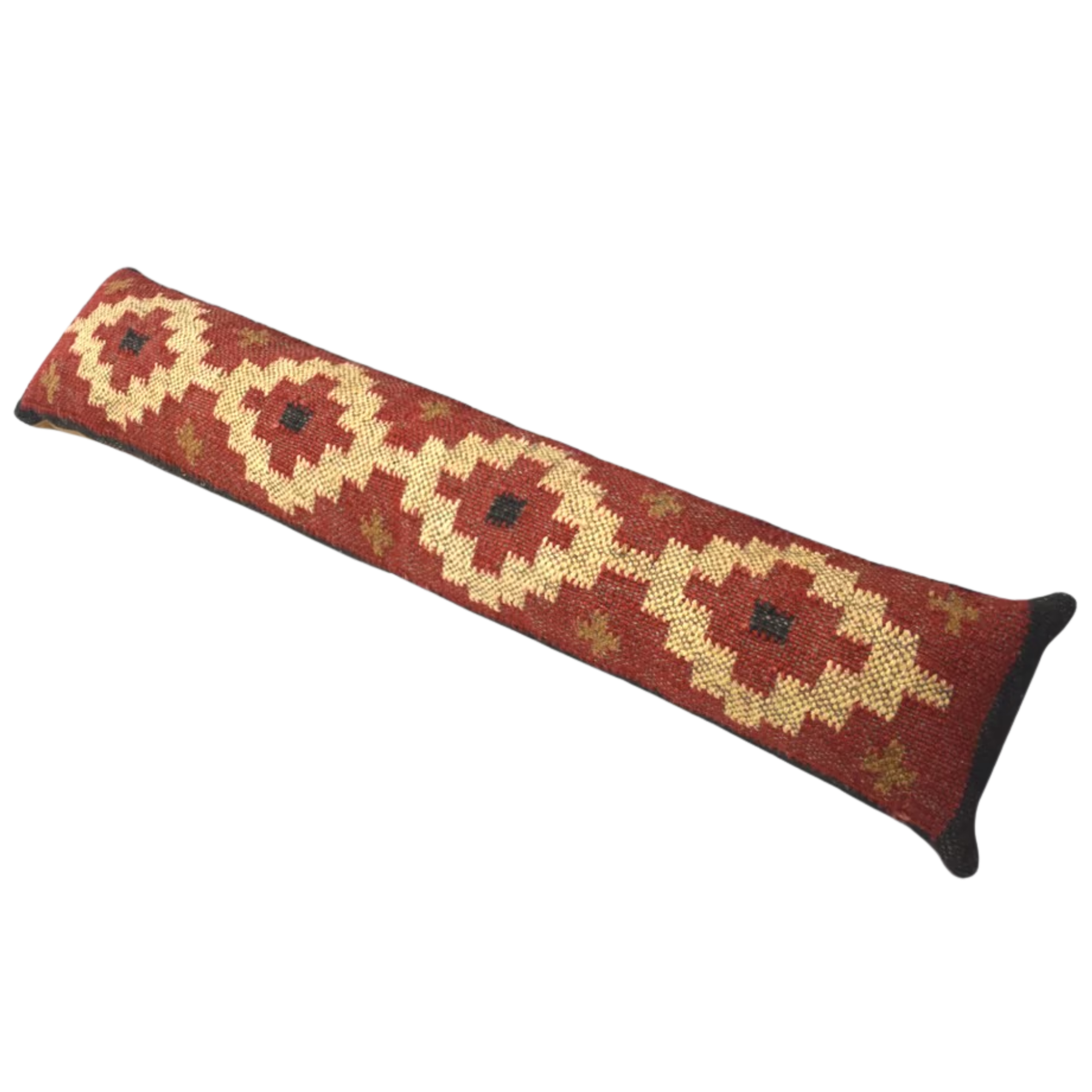 red kilim patterned draught excluder