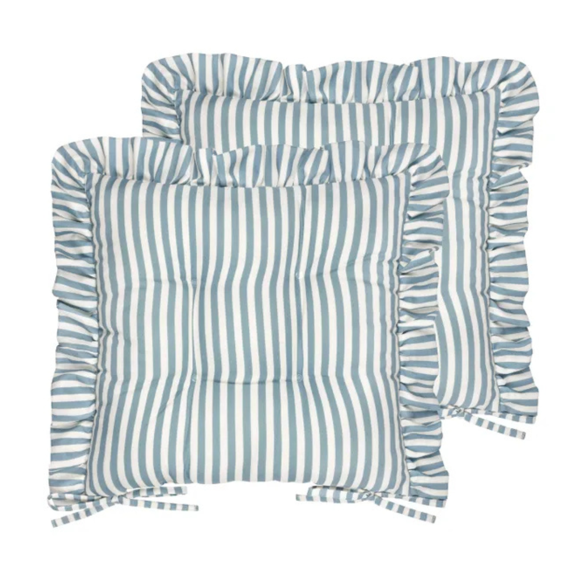 blue and white stripe frill seat pads