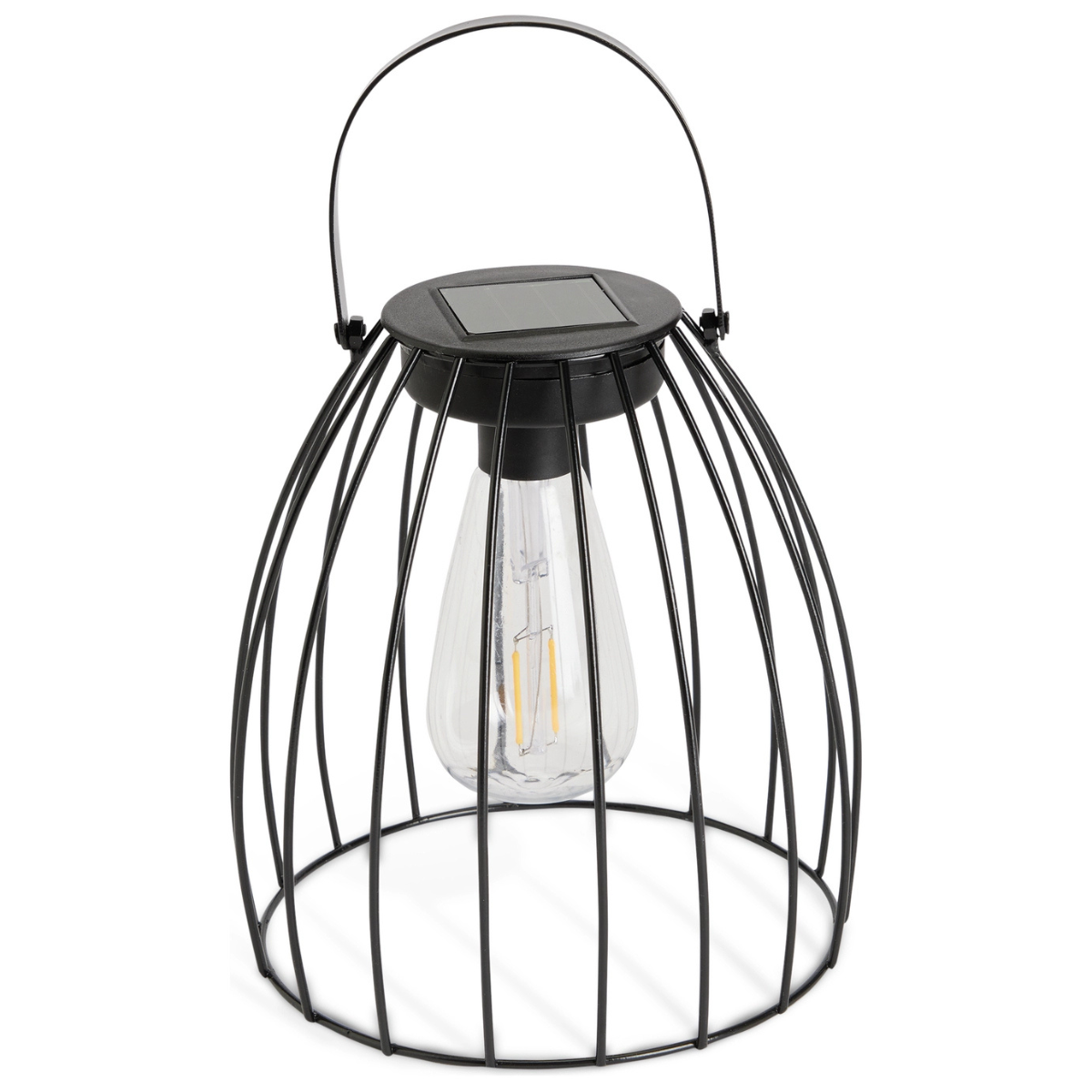 a black caged solar lantern pendant