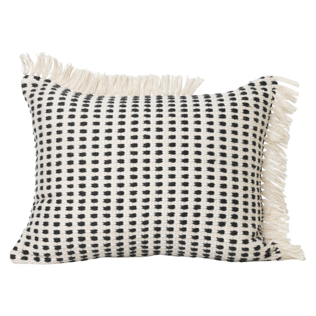 Way Outdoor cushion 70x50cm Off-white with fringe pictured on a white background