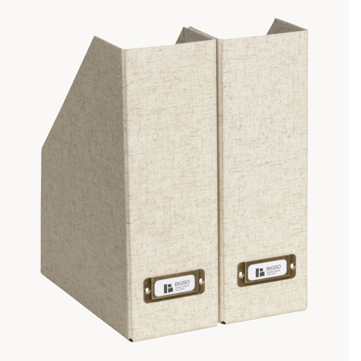 2 cream linen magazine files