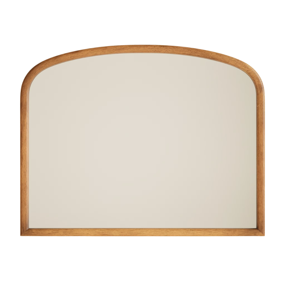a wooden arched mantel mirror