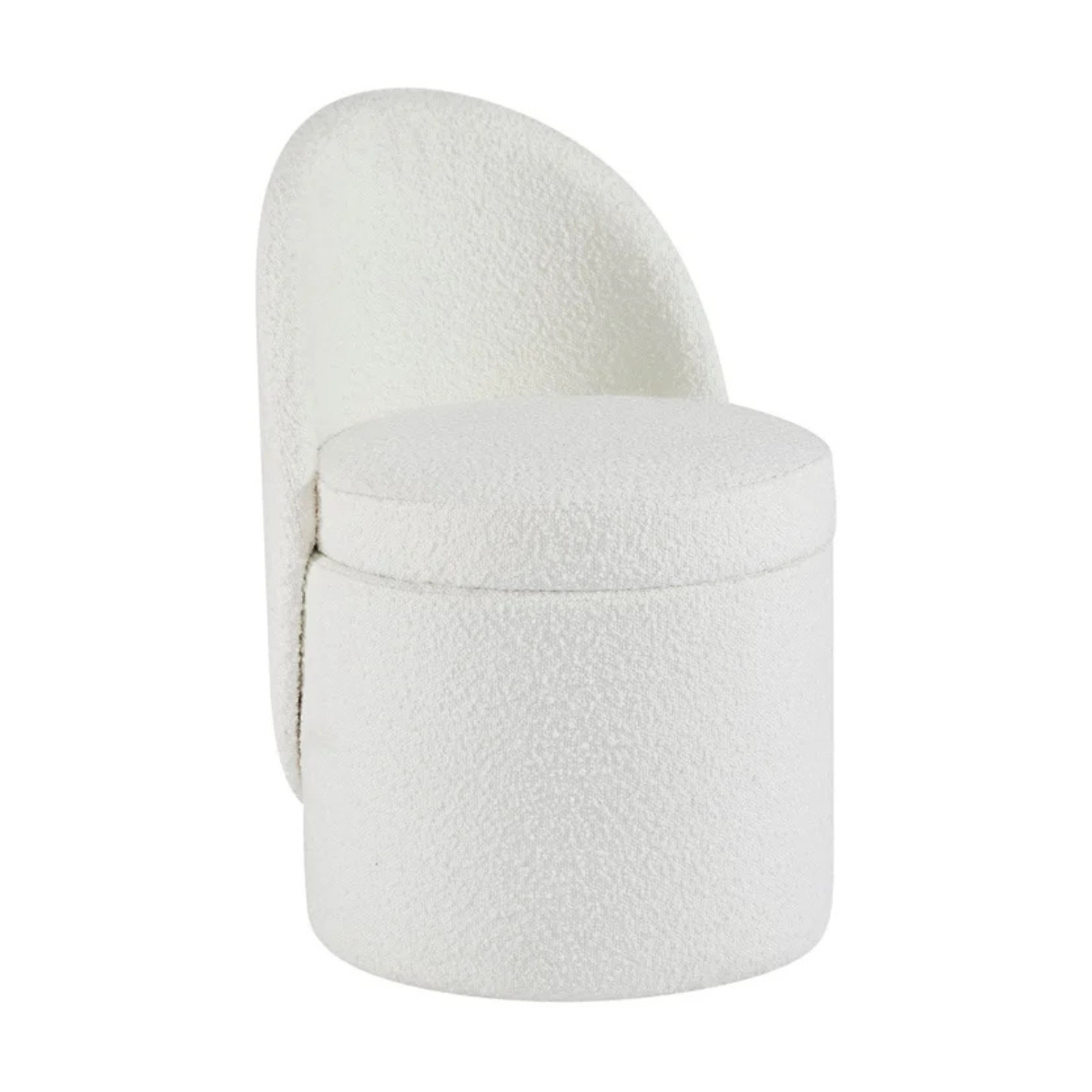 white boucle dressing room storage seat