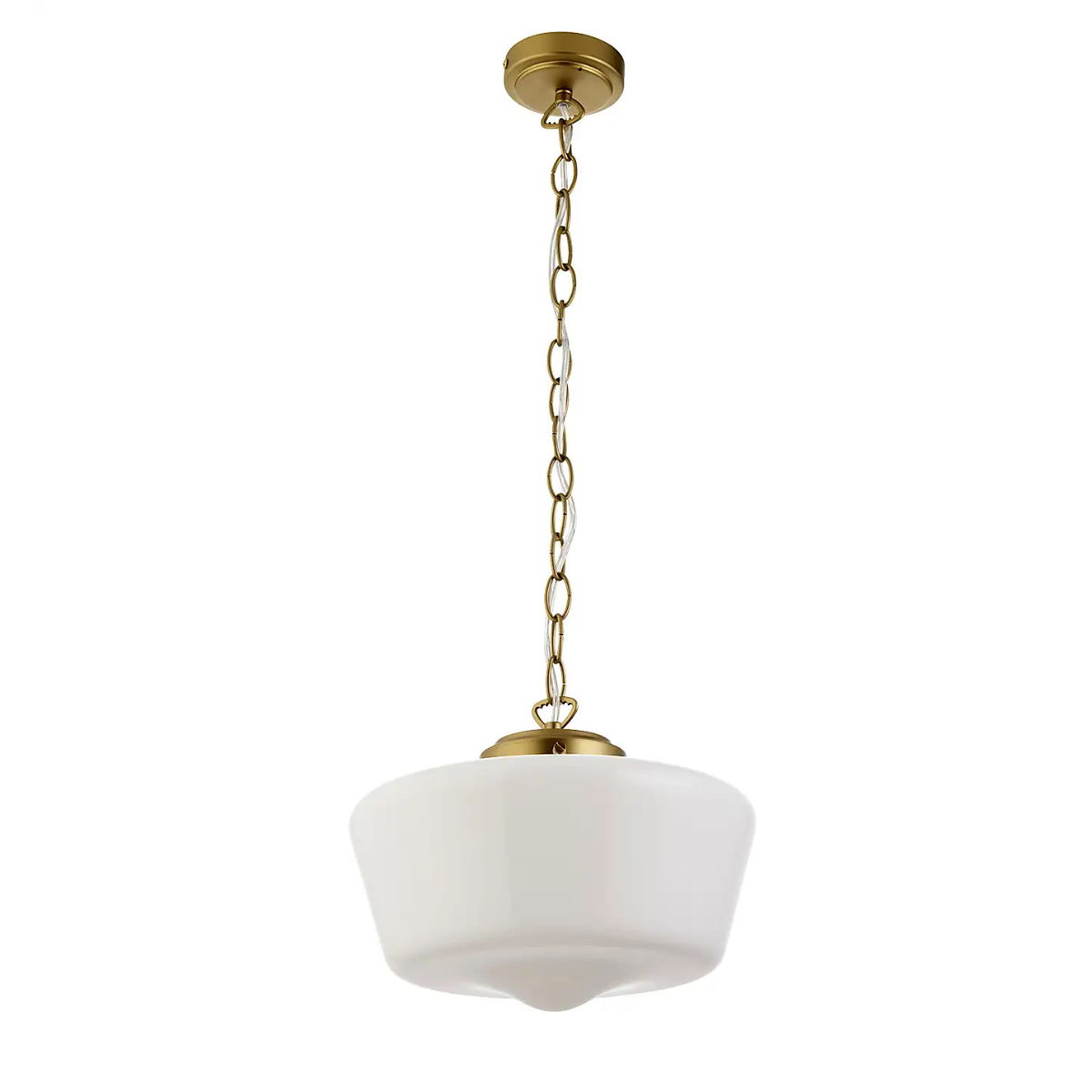 a white pendant with gold fixtures