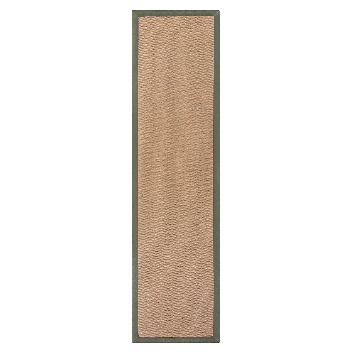 a neutral runner with an olive green border