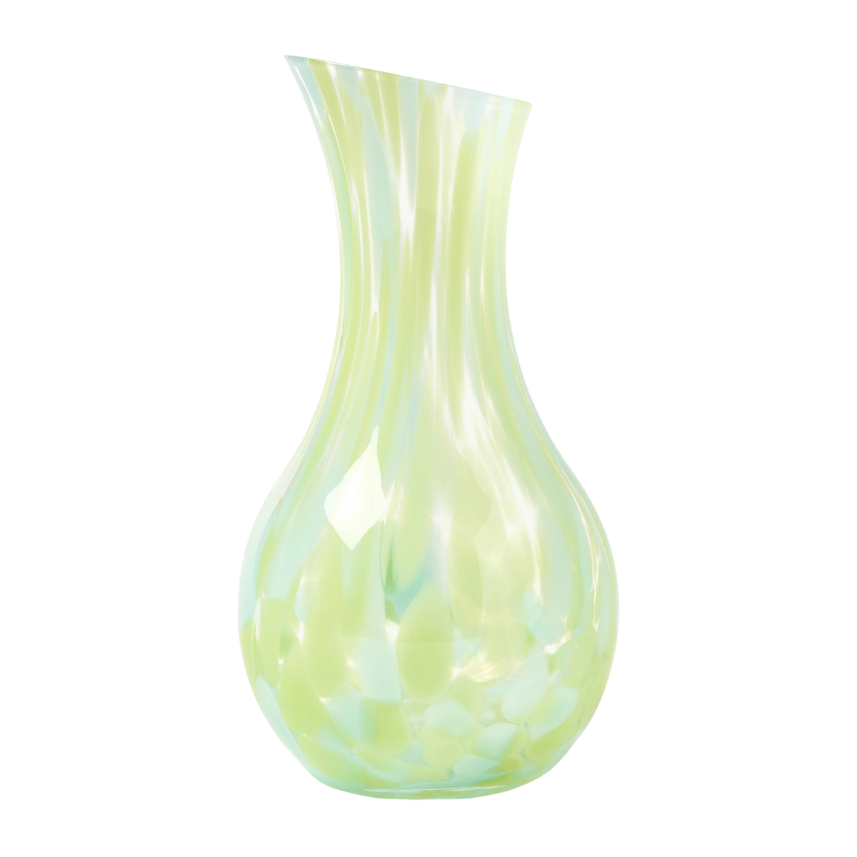 a green abstract pattern glass carafe