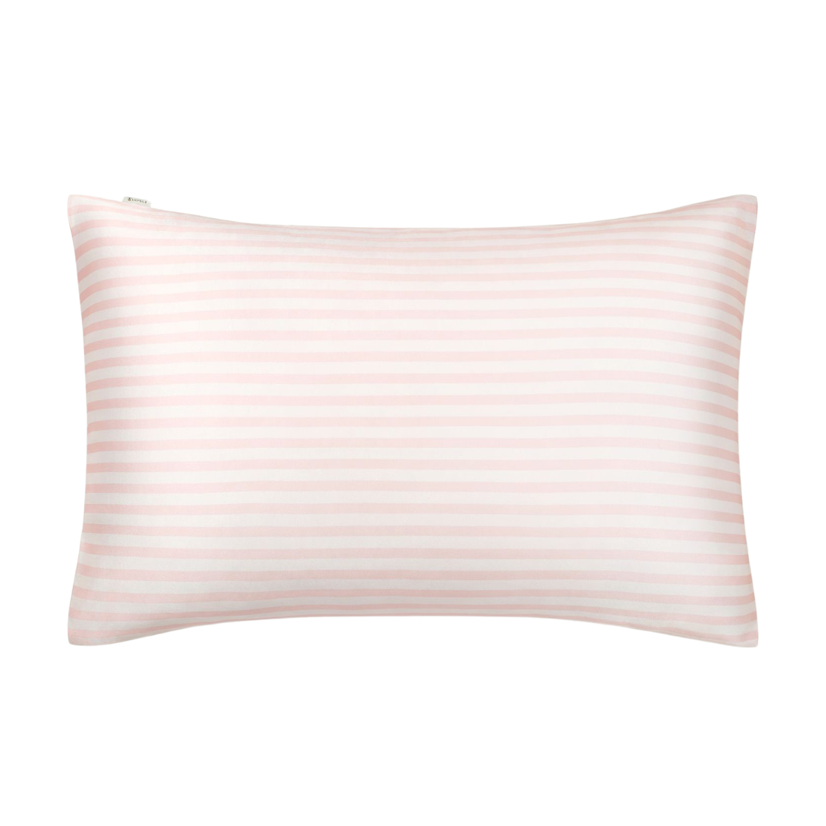 a white and pink stripe silk pillowcase