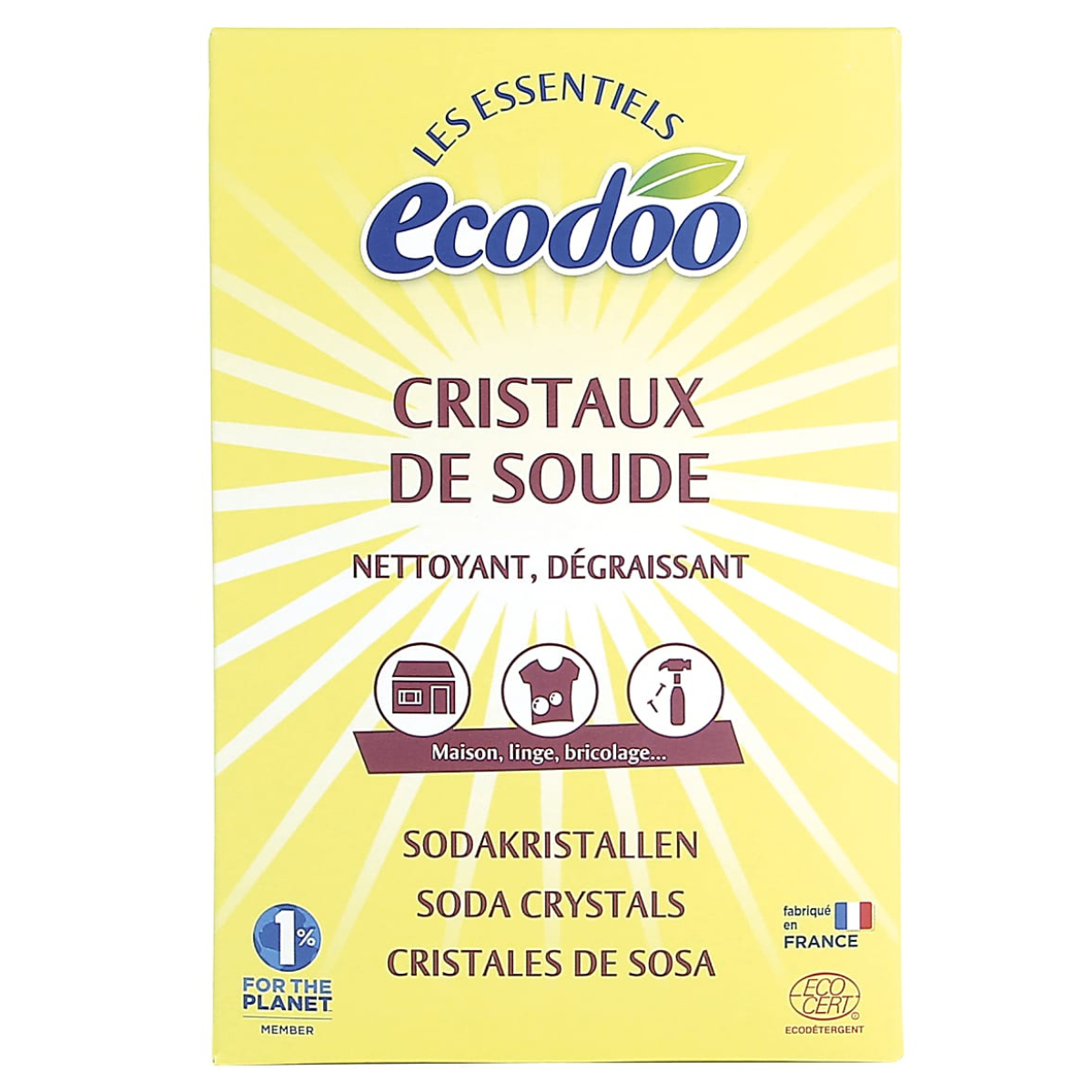 a yellow box of soda crystals