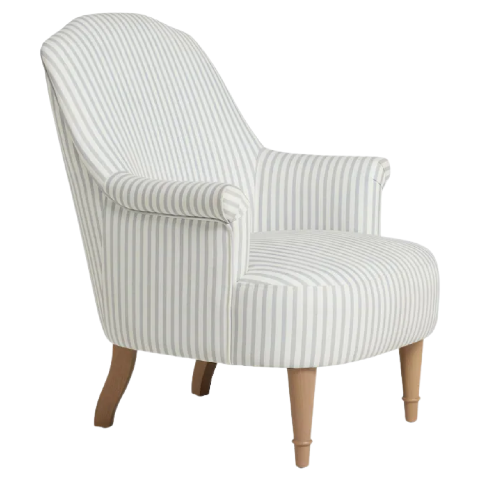 a white and grey striped armchair