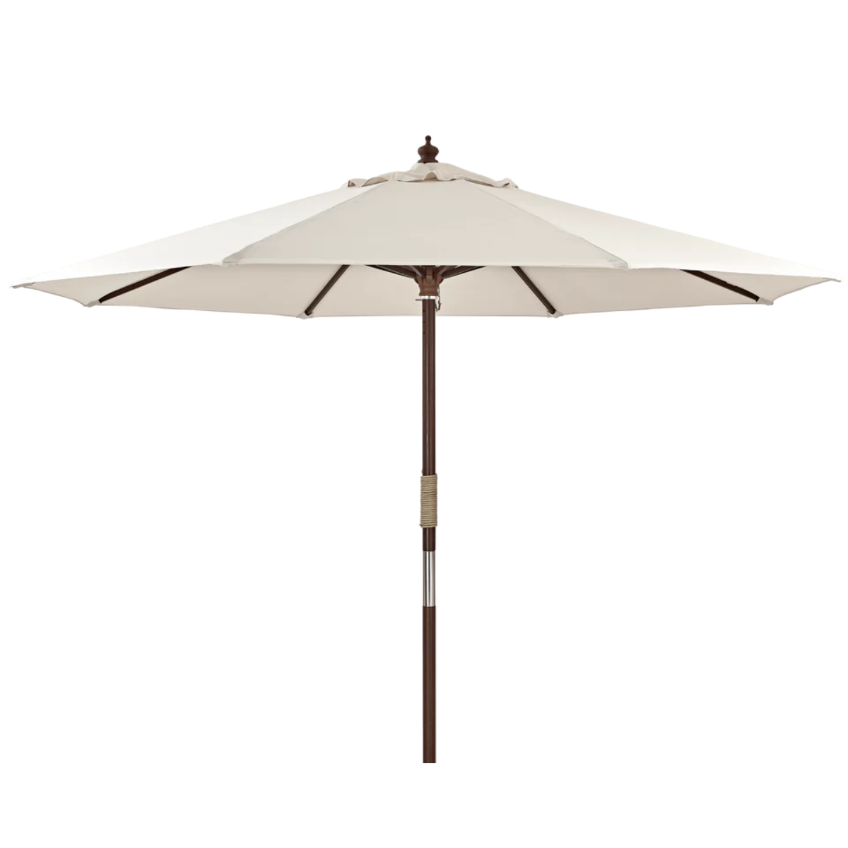 a cream and wood parasol