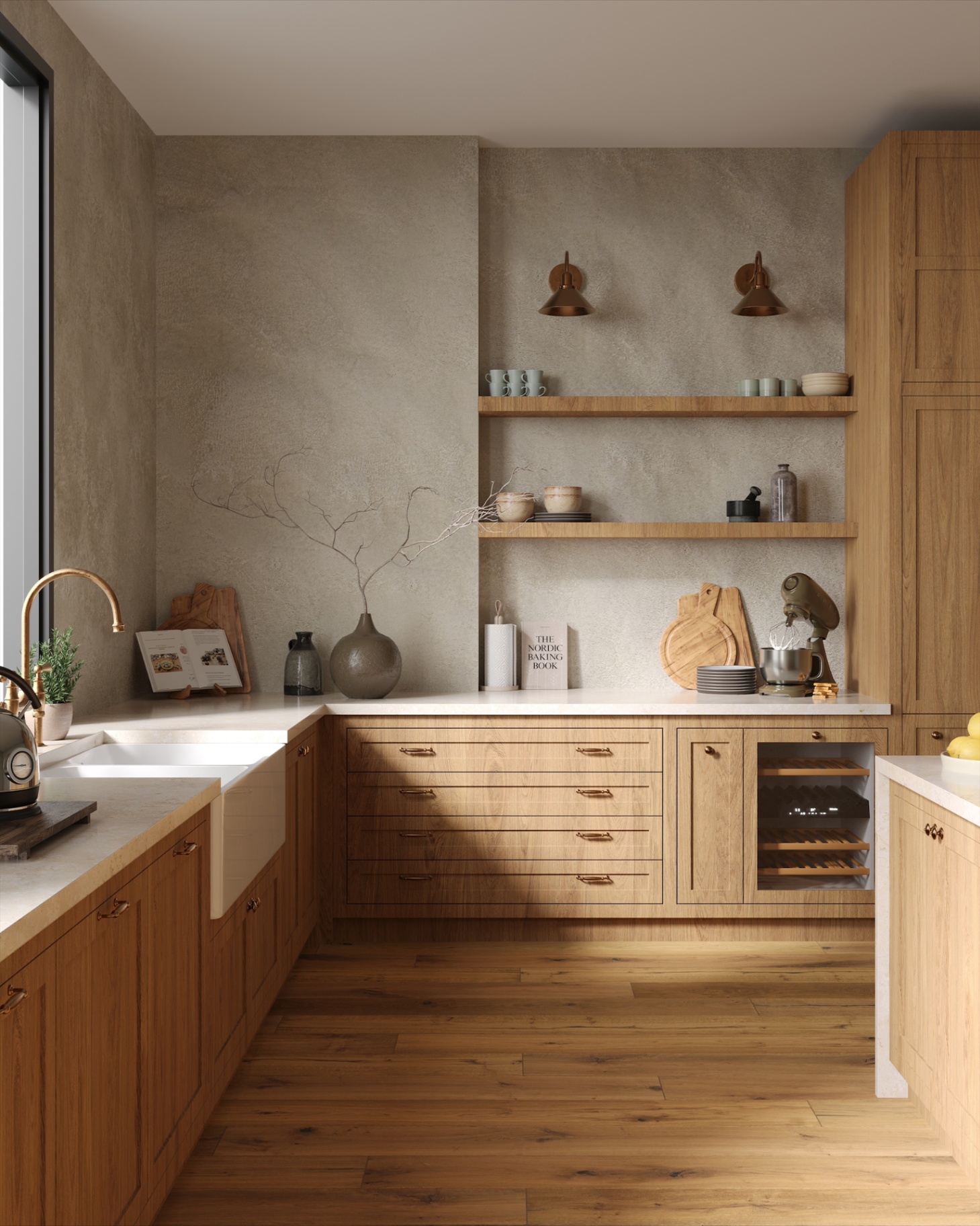 wooden decorated kitchen pictured Bespoke Heritage Plank engineered oak flooring in complements the cabinetry 