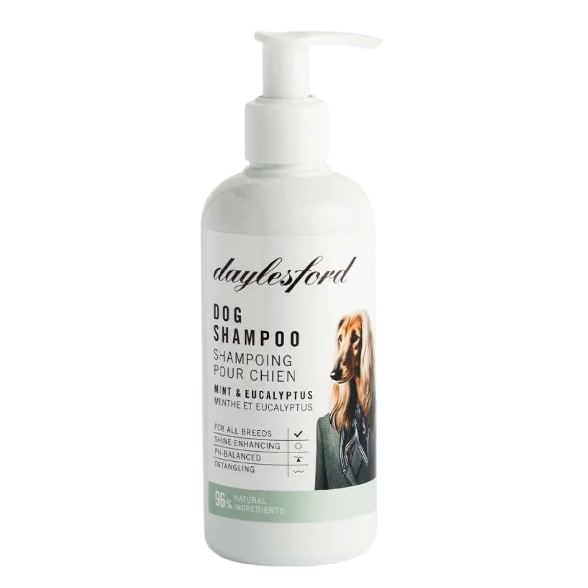 a white bottle of daylesford shampoo