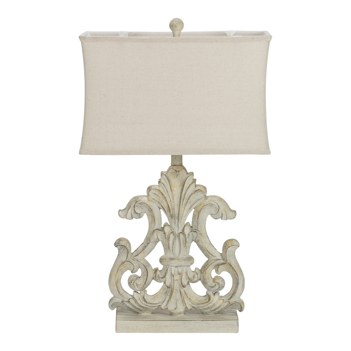 grey fleur de lis shape lamp with cream shade