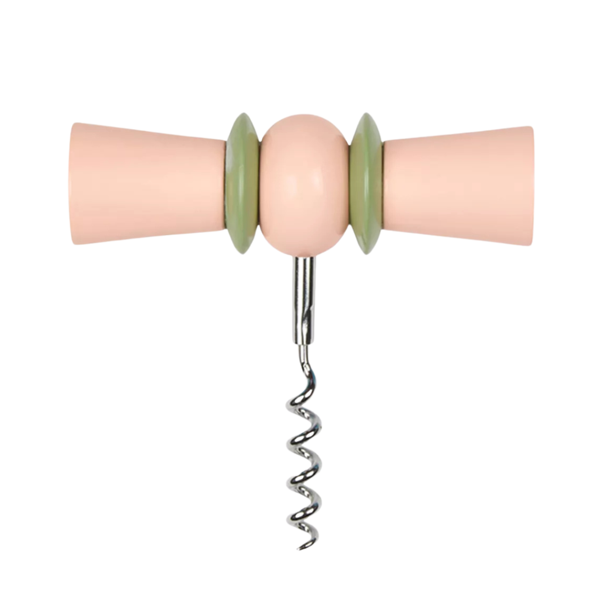 a pale pink and green bow shape corkscrew