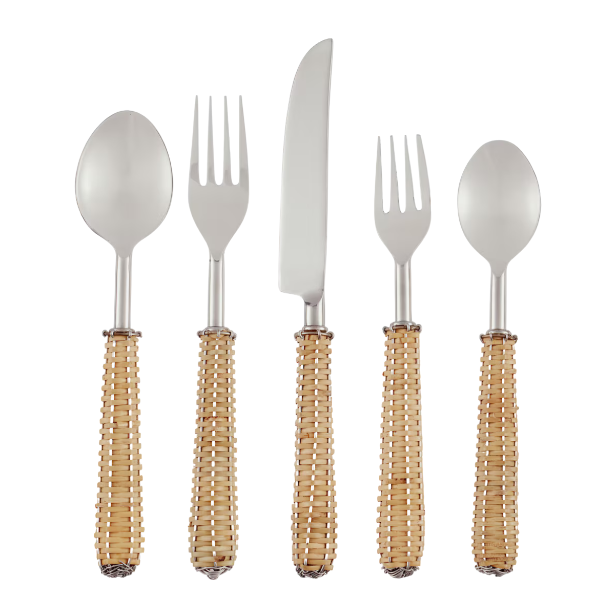 a set of rattan handle cutlery