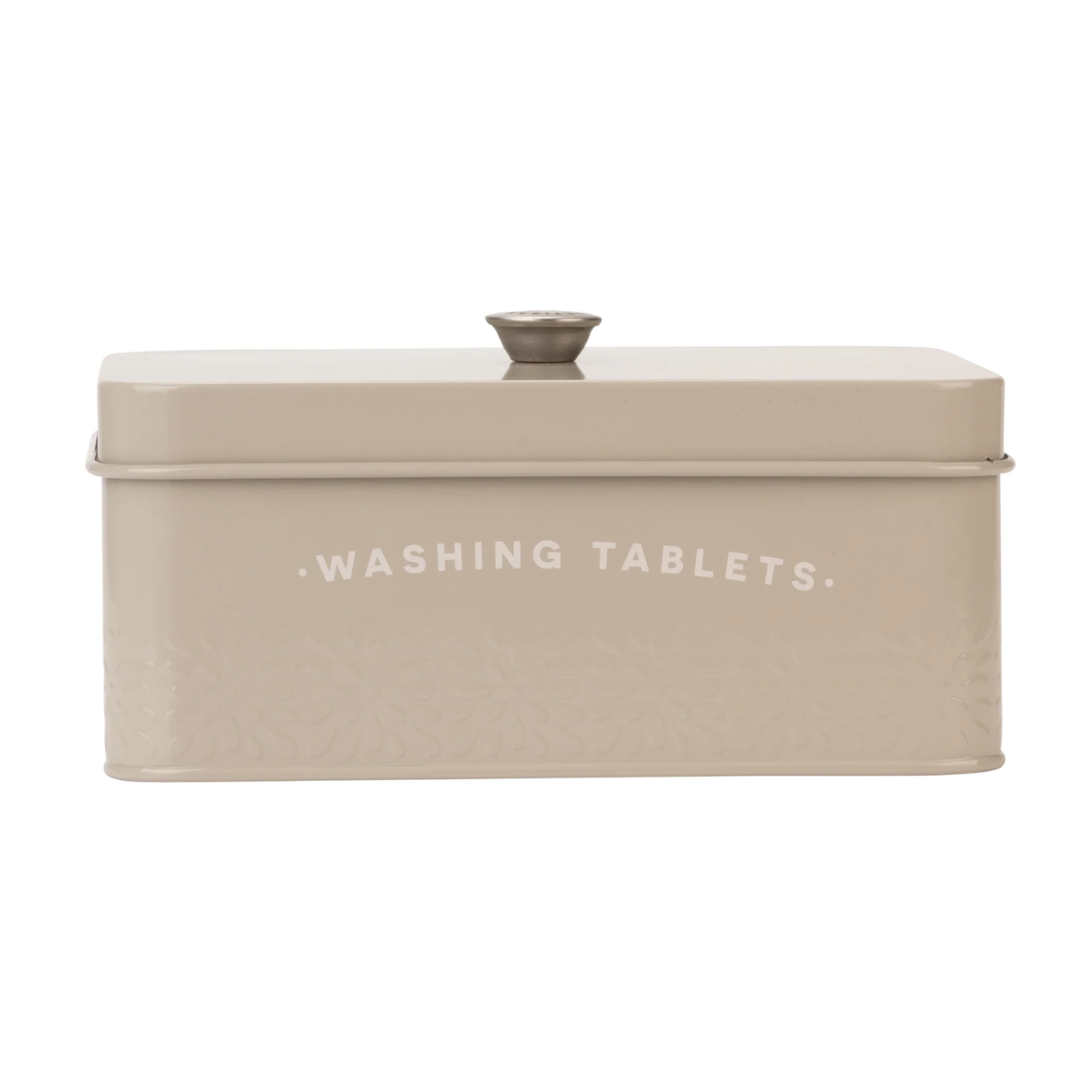 beige washing tablet storage tin