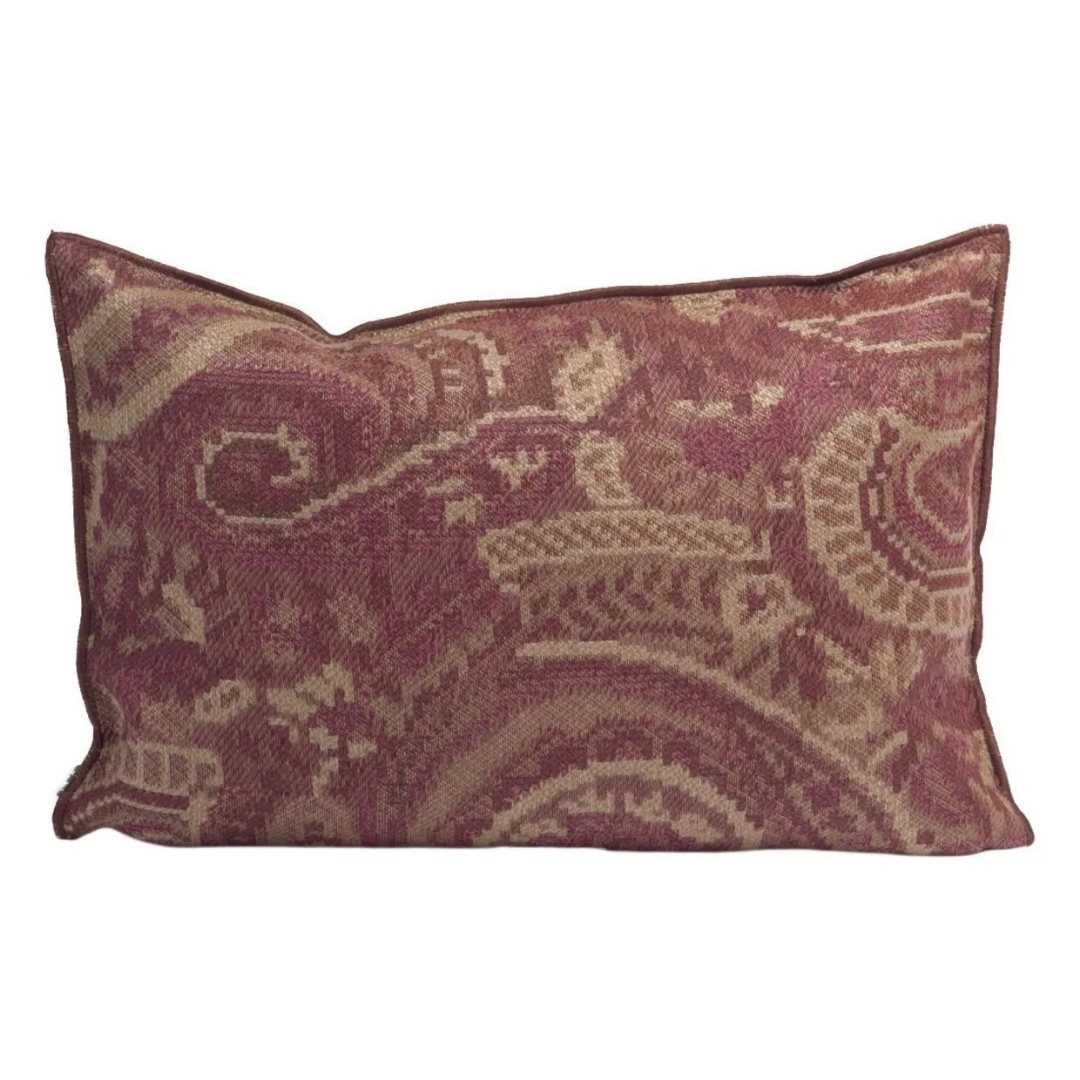 Maison de Vacances Vice Versa Jacquard Paisley In and Outdoor Cushion in Pink on a white background