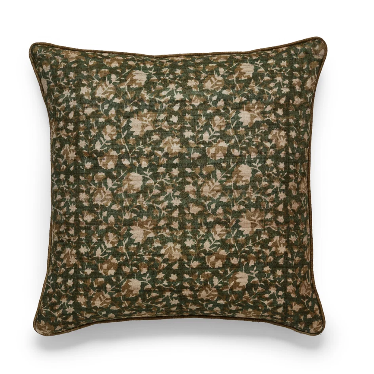 dark green and beige floral cushion