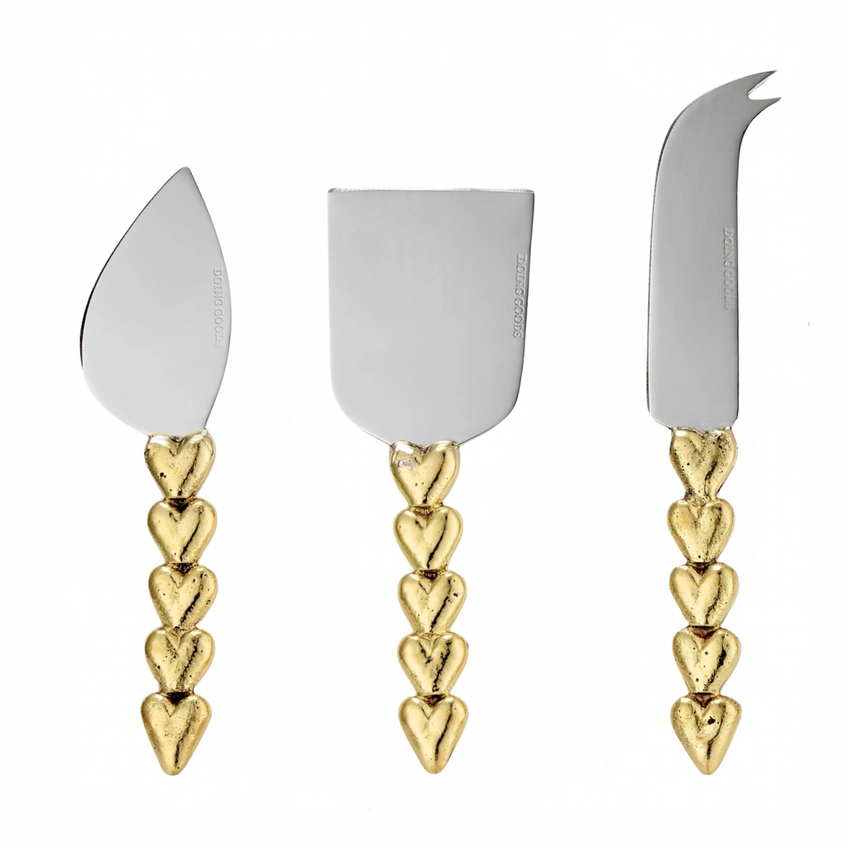 gold heart handle cheese knives