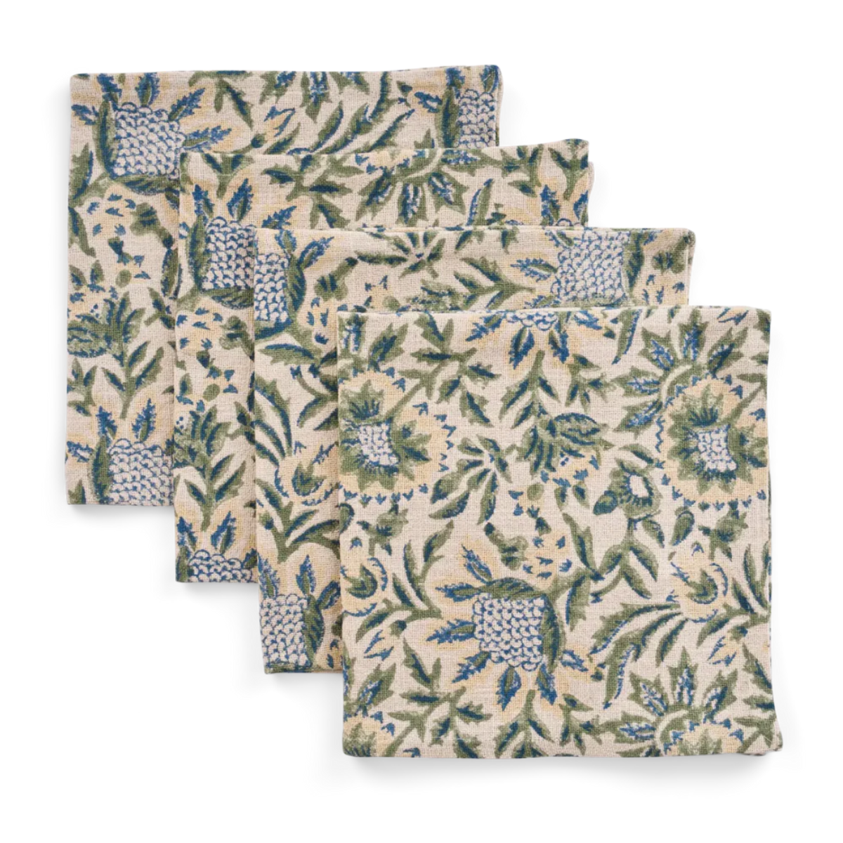 cream, green and blue floral napkins
