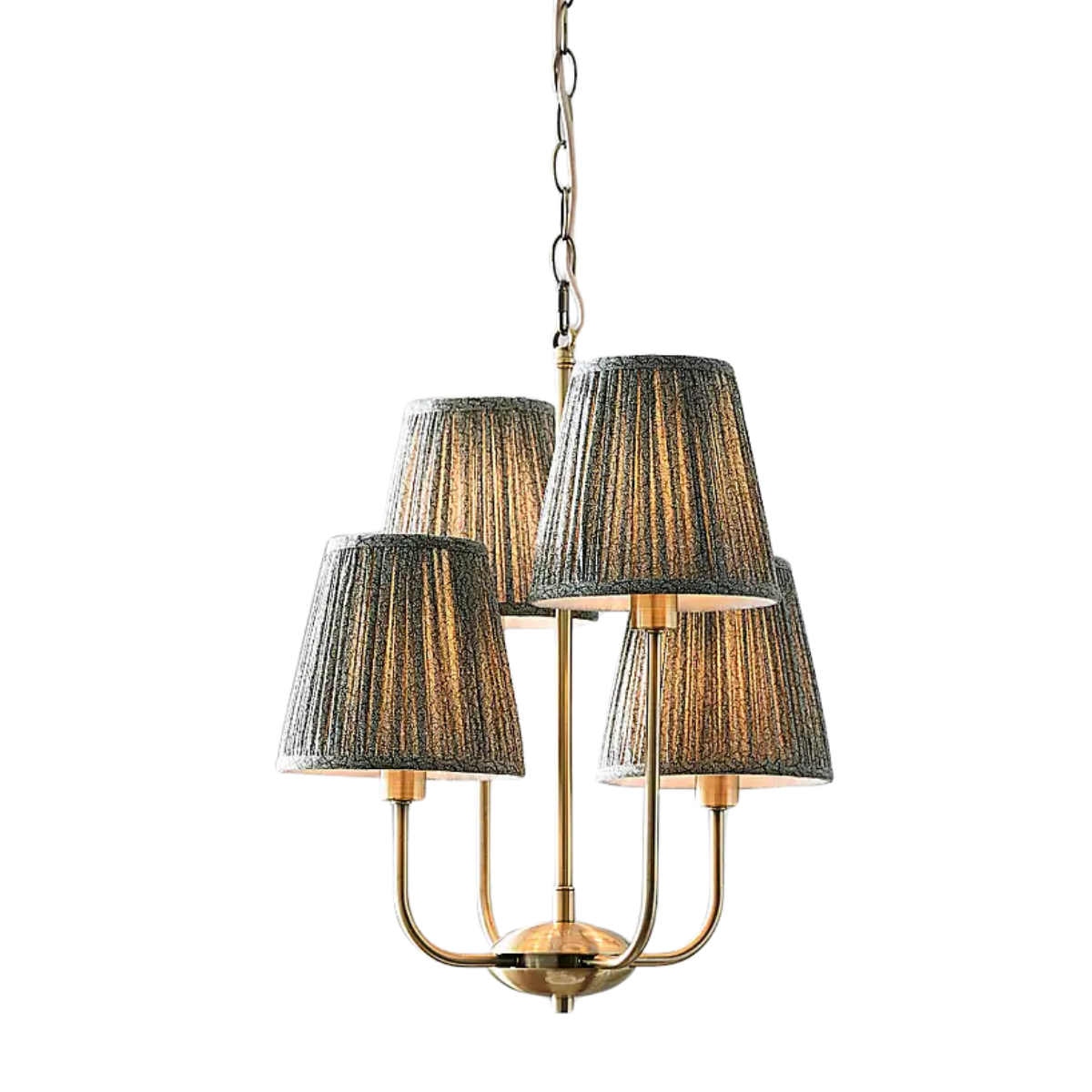 A CHANDELIER LIGHT WITH 4 pleated lampshades