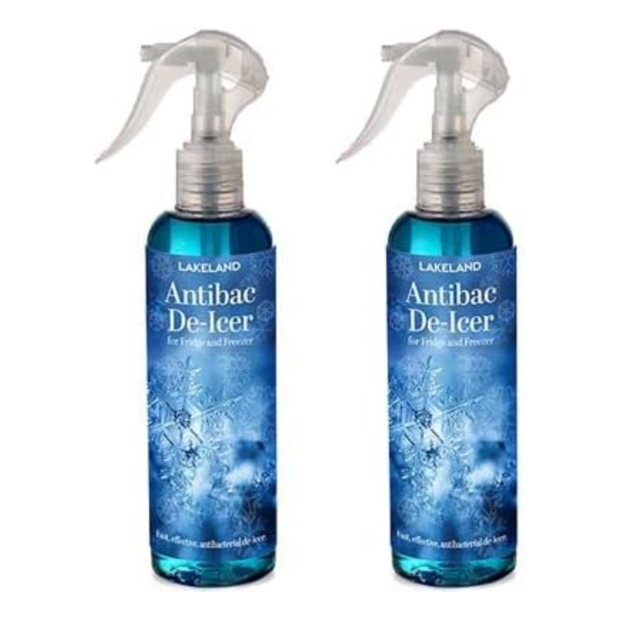 set of 2 antibac fridge de-icer sprays in blue bottles