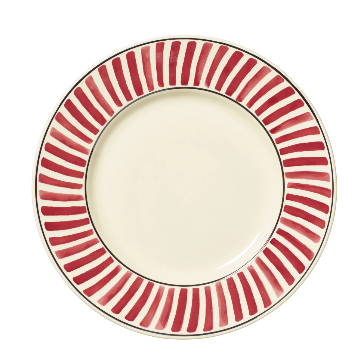 A cream plate with a red and white stripe border