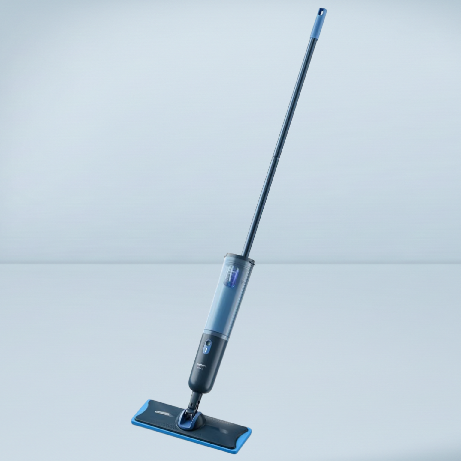 A DARK BLUE AND LIGHT BLUE ELECTRIC MOP