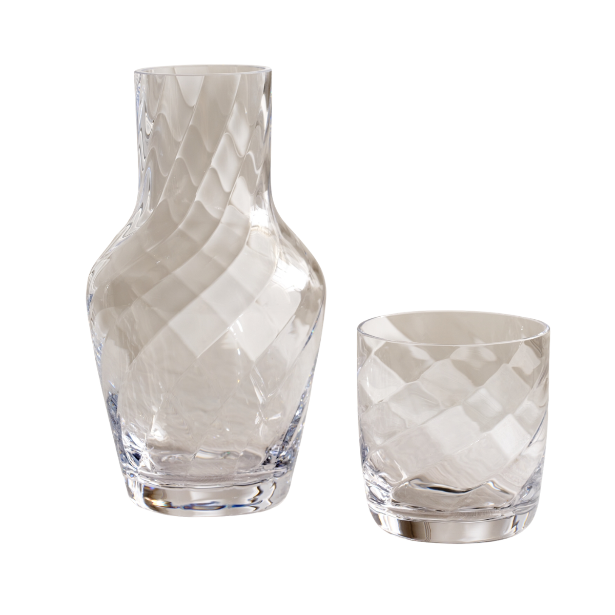 a diamond textured glass carafe and tumbler