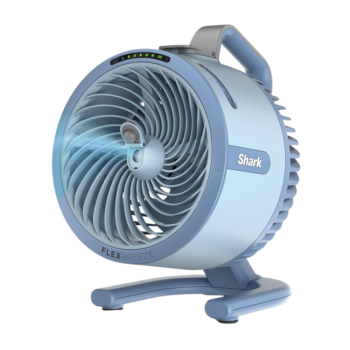 a shark blue desk fan