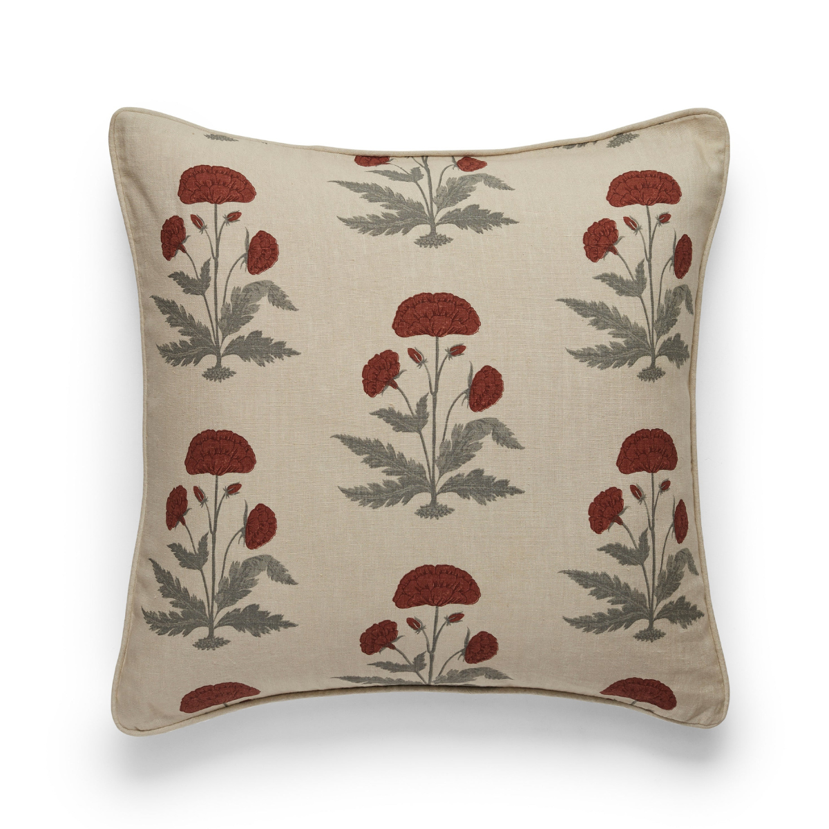 cream cushion with red flowers