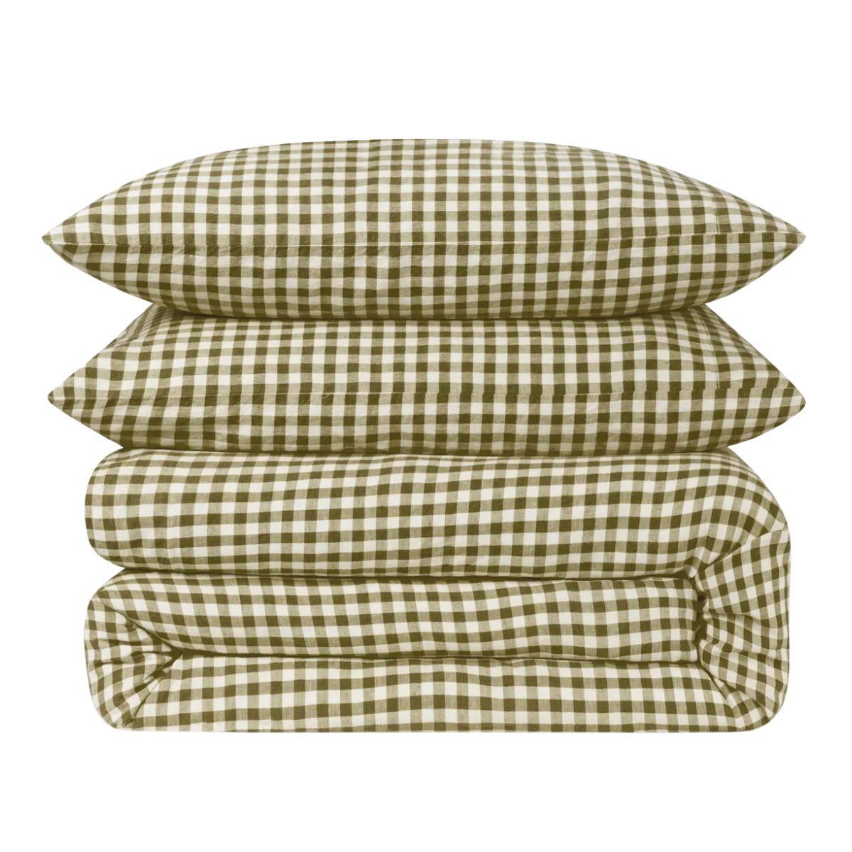 green gingham duvet cover set with pillows